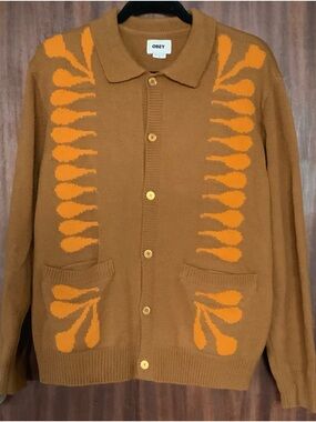 Intarsia knit cardigan by OBEY